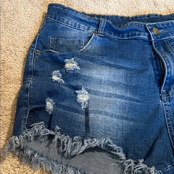 Stretchy Blue Distressed Jean Shorts - Picture 2 of 4